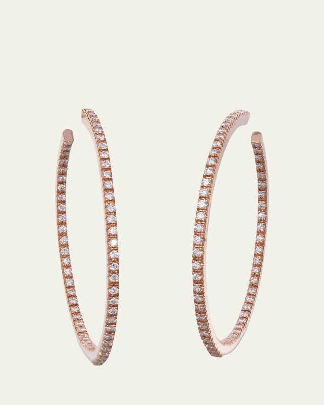 18K Rose Gold Diamond Round Small Perfect Hoop Earrings